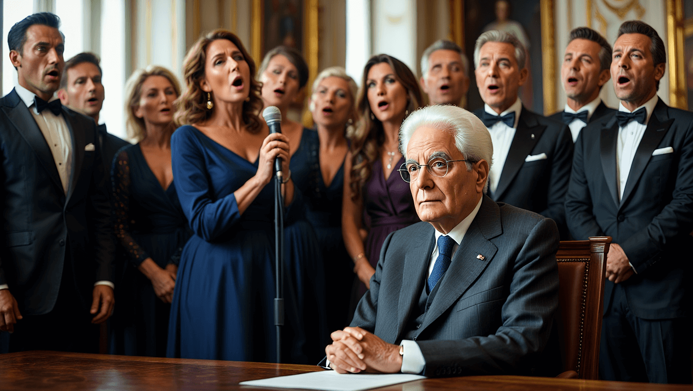 I cantanti del Festival di Sanremo ospiti dal Presidente Mattarella. Intonano “Azzurro”, ma lui non li segue. «Non voglio turbare il coro» – Il video