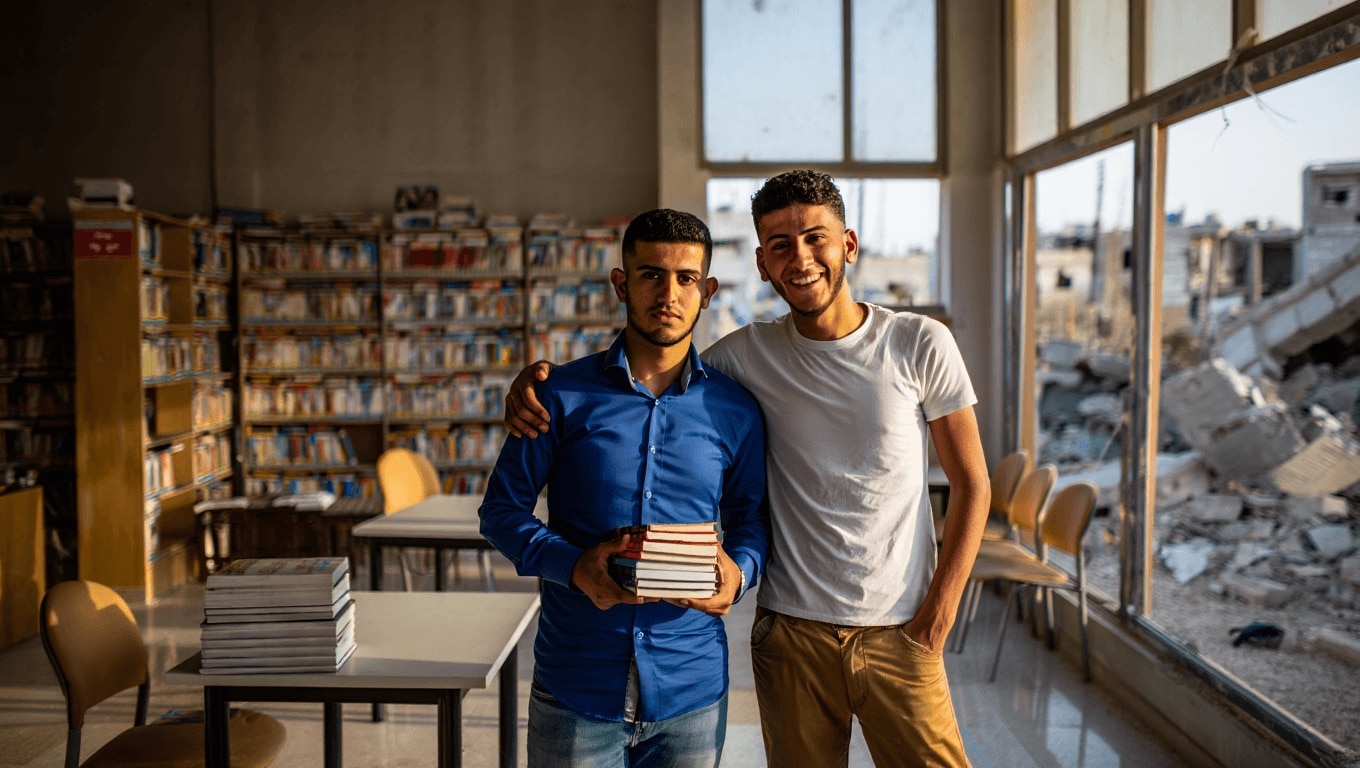 Società         
      Dopo quasi tre anni di distruzione, due ragazzi hanno aperto la prima nuova libreria di Gaza      
        Si chiama Phoenix Library ed esiste grazie all'incessante lavoro di Omar Hamad e Ibrahim Massri.