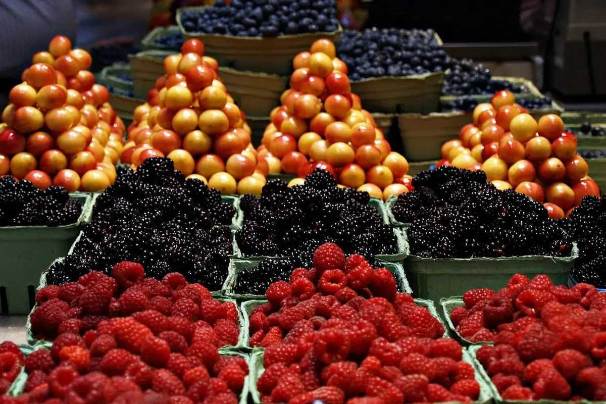 Mercato coperto invernale con persone incappucciate di spalle, atmosfera quotidiana